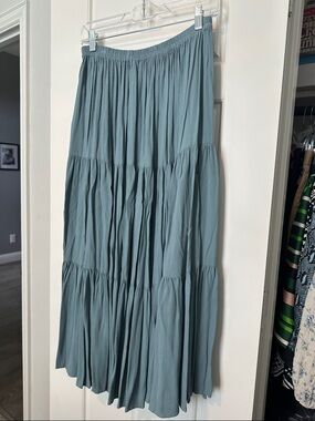 Flowy Maxi Tiered Skirt in Dusty Blue